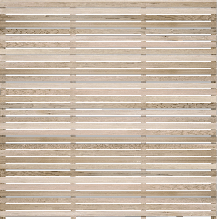 Our slatted cedar fence panels use 44mm fence slats with stainless steel fixings.