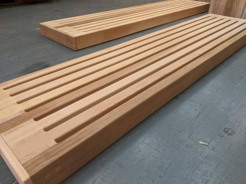 The Cedar bench tops are an ideal seating option for use on walls.